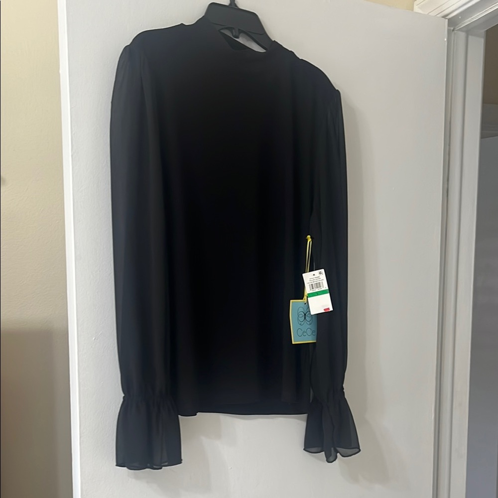 CeCe Black Long Sleeve Blouse